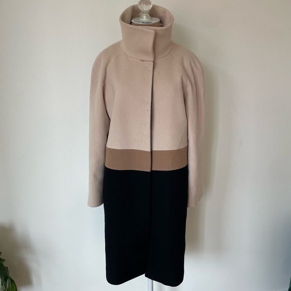 Loro Piana Fleurette Harper Stand Collar Knee Length Colorblock Wool Coat Size 6 - Picture 4 of 12